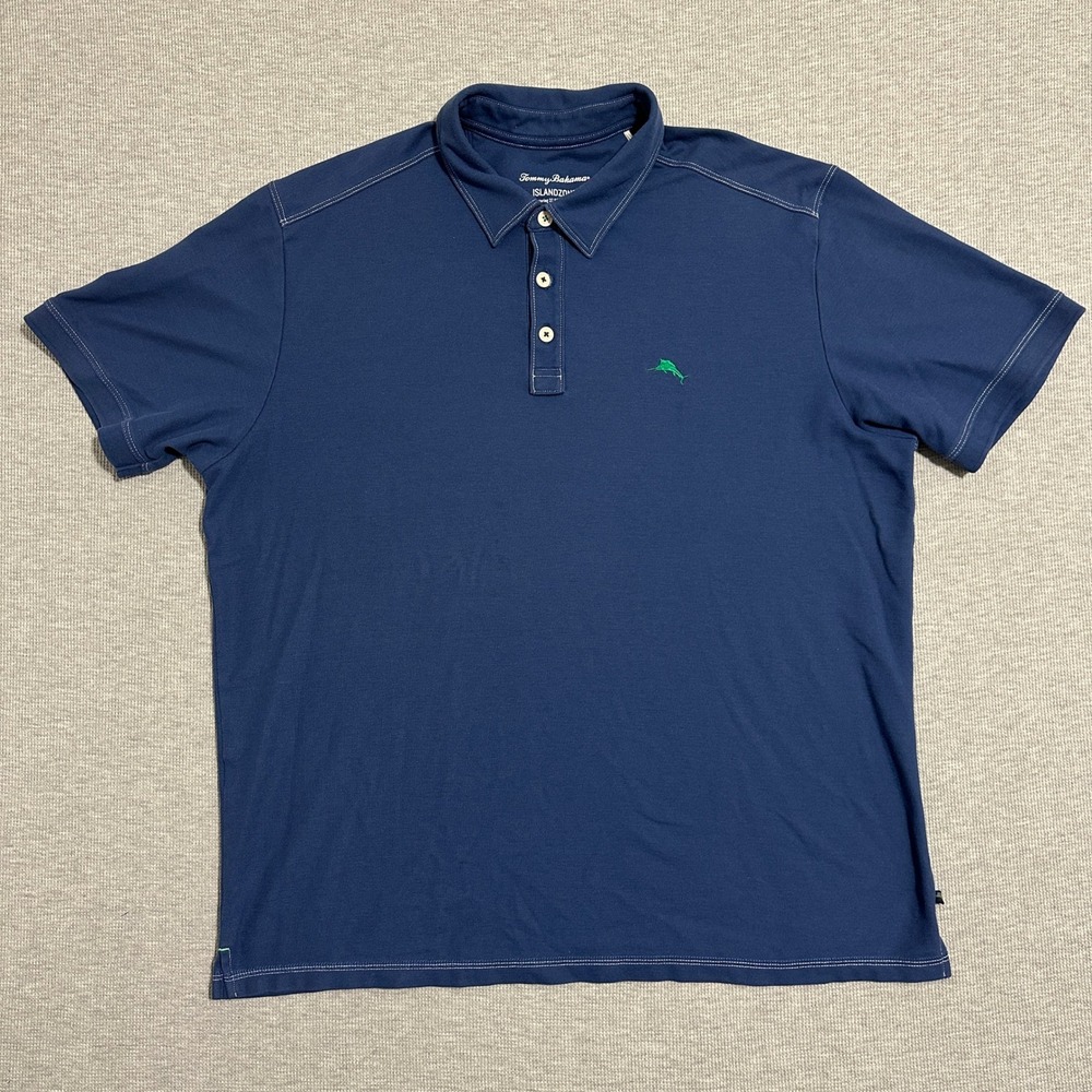 Tommy Bahama IslandZone Navy Blue Short Sleeve Polo Shirt Mens Size XL